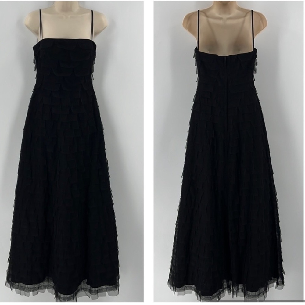 BCBGMaxAzria Black Tulle Tiered Full Length Formal Black Tie Dress Gown 4